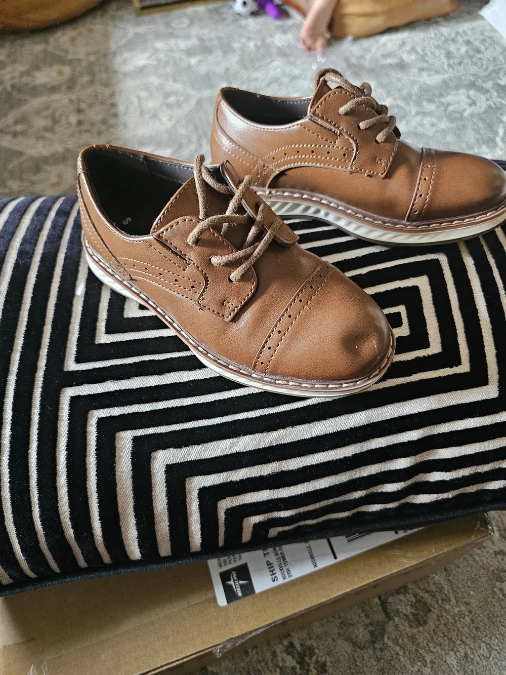 Kids  Brown Leather-Look Lace-Up Derby Shoes